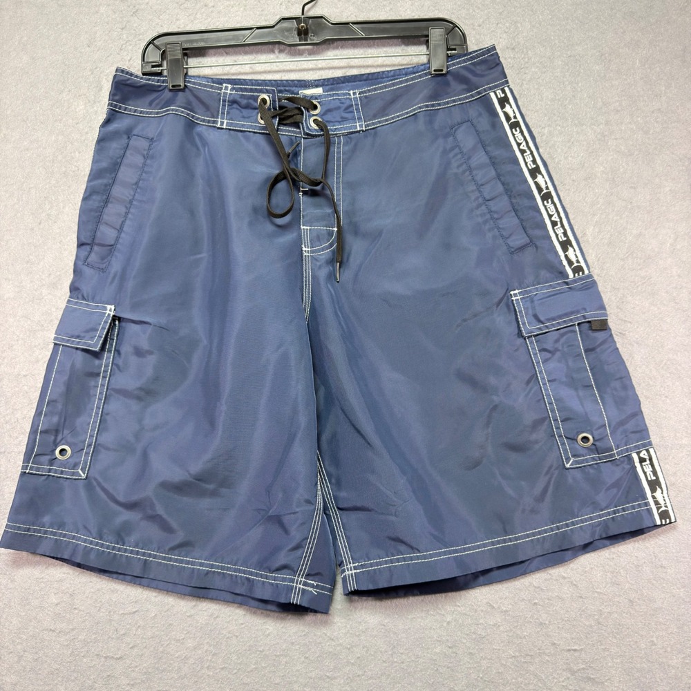 Pelagic Black Fin Mens Board Shorts Navy Blue Fishing Cargo Shorts Size 32 201